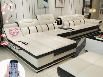 真皮沙发组合现代简约客厅家具转角贵妃位整装多功能软体皮艺沙发