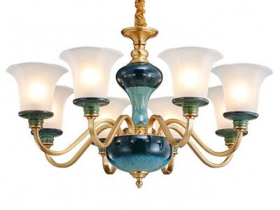 美式全铜陶瓷吊灯 卧室现代简约奢华大气led灯具欧式纯铜客厅灯